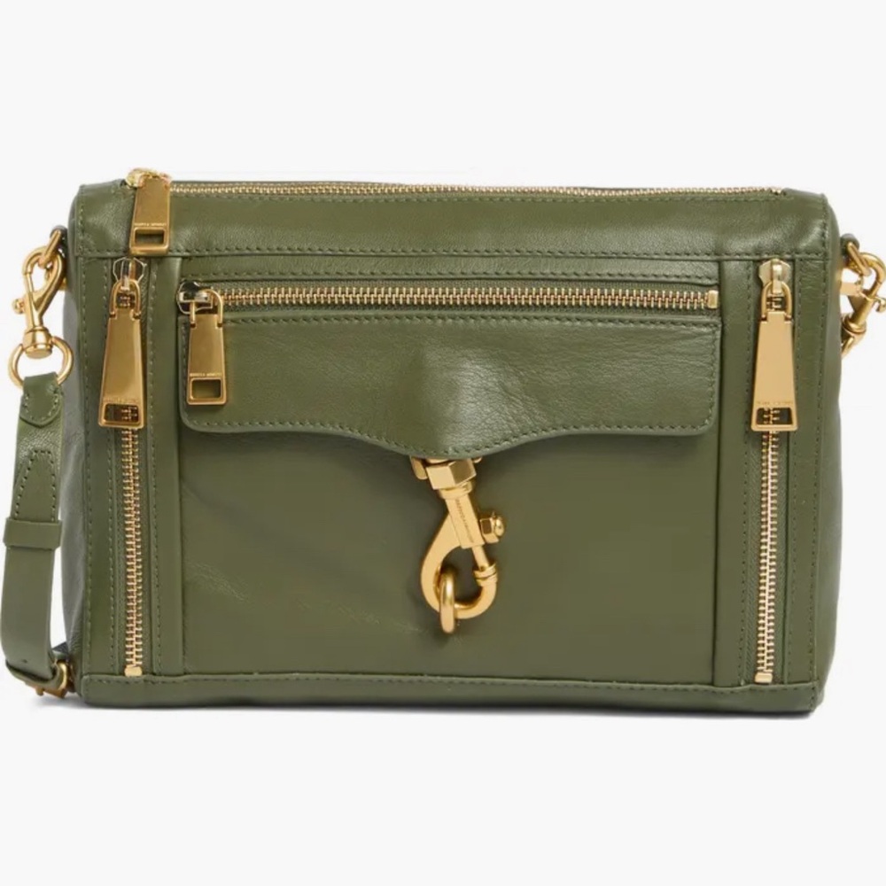 Rebecca Minkoff MAC Leather Crossbody Bag in Sage Green Gold Hardware